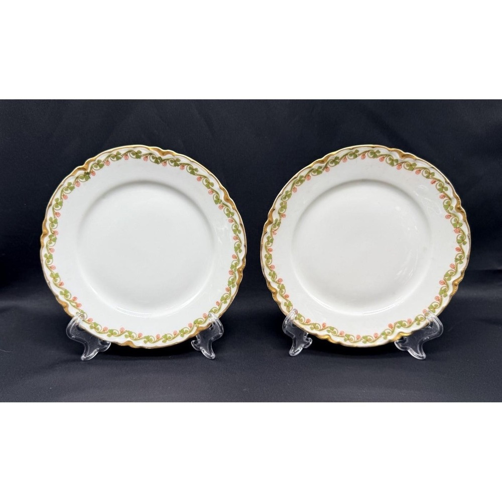 Haviland Limoges France Pink Clover Gold Gilt Scalloped Bread Plates Set of‎ 2